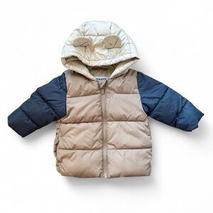 Old Navy 6-12 months Water Resistant Hooded Puffer Jacket Bear Ears Blue Beige